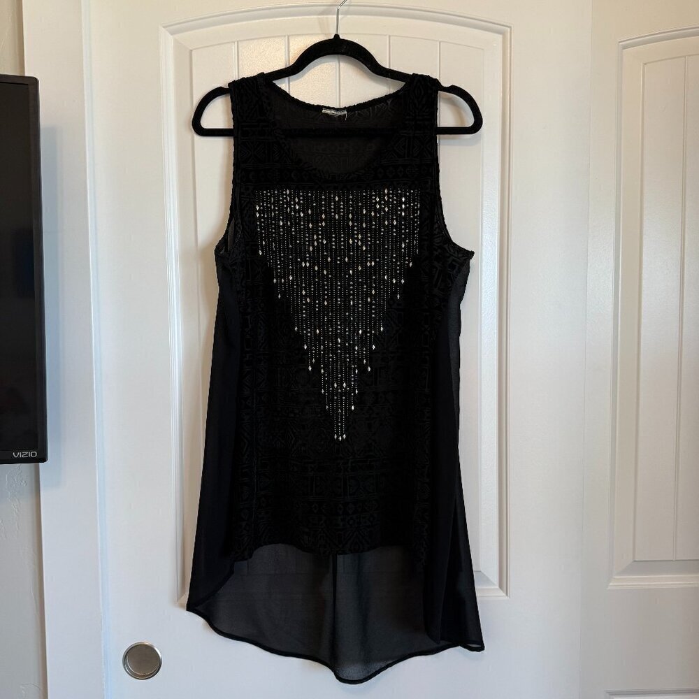 Long loose flowy sheer black tunic women's plus flattering XL